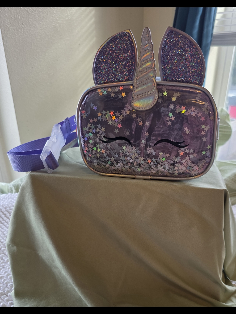 Purple Glitter Unicorn Crossbody Bag